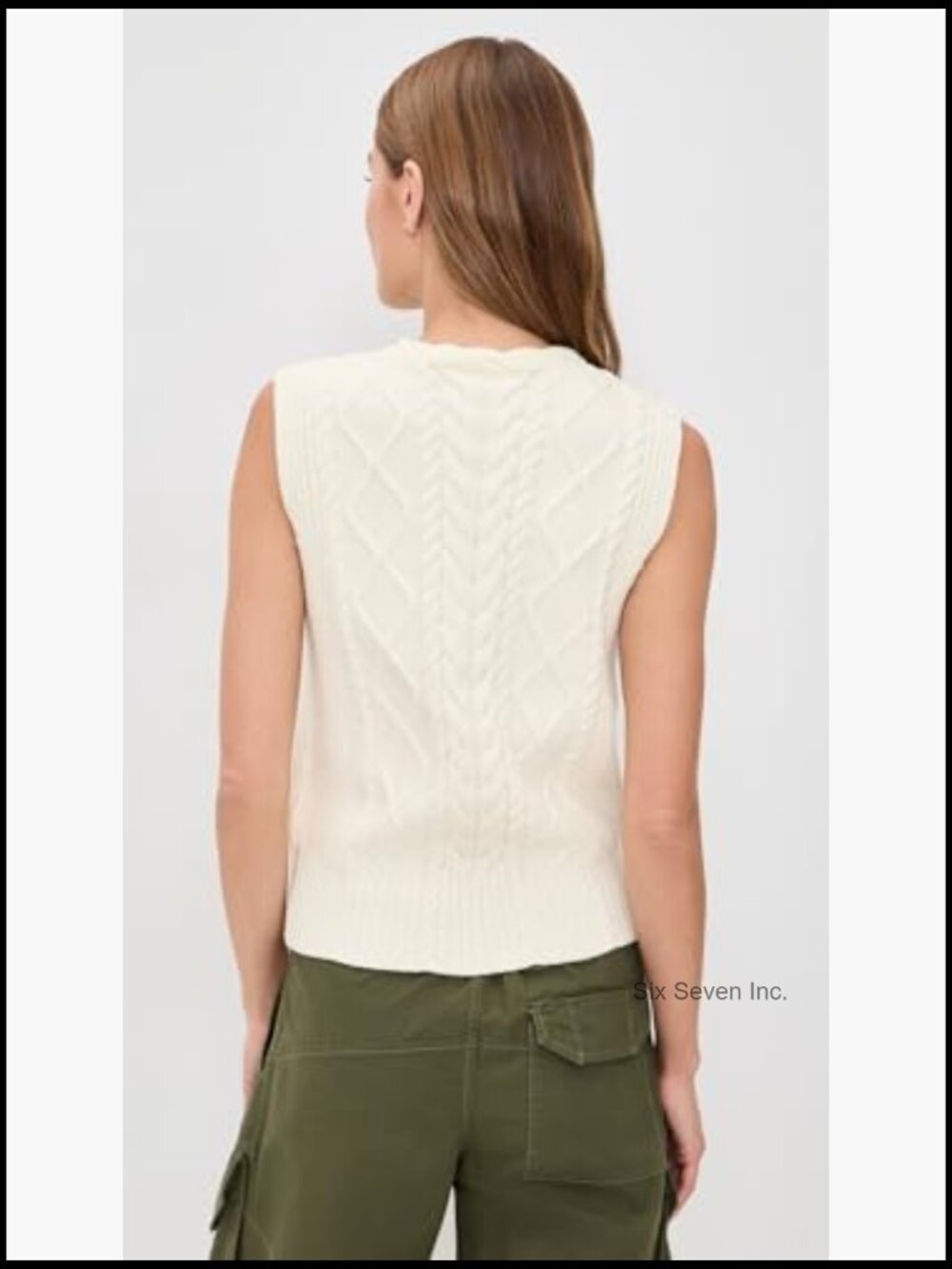 Women's Cable Knit Sweater Vest Mid-Weight Stretch - Picture 4 of 6